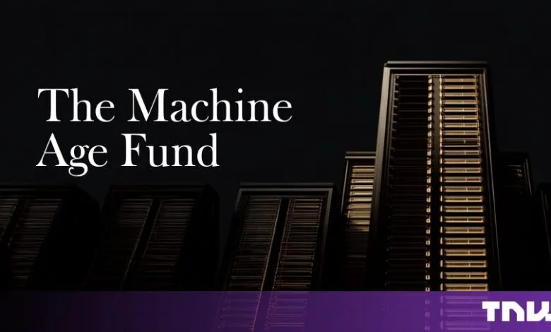 Text reading The Machine Age Fund against a backdrop of server racks in dark lighting
