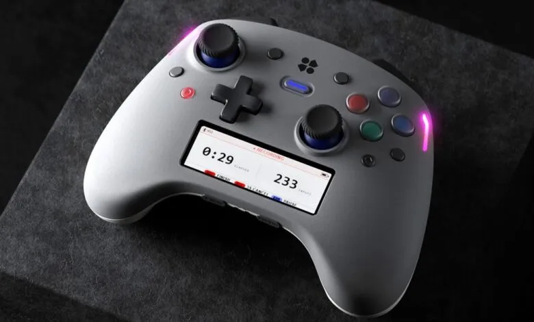 Genki Manta wireless gaming controller resting on a dark textured surface