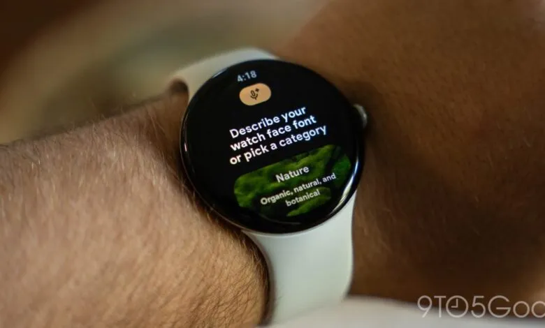 Close-up of a smartwatch displaying a watch face creation menu on a wrist