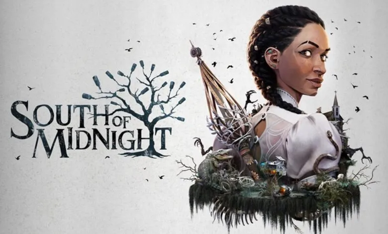 Promotional art for South of Midnight featuring a braided woman and a bottle tree against a pale background