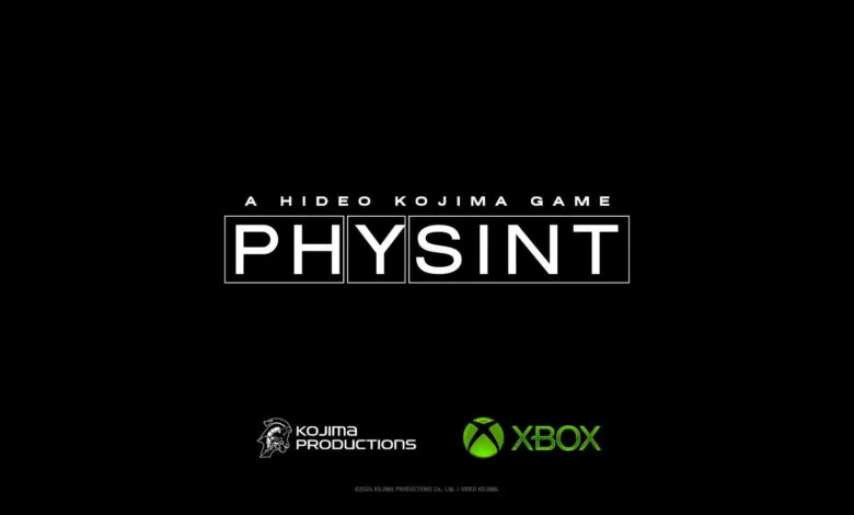 PHYSINT logo for Hideo Kojima game in partnership with Xbox and Kojima Productions on black background.