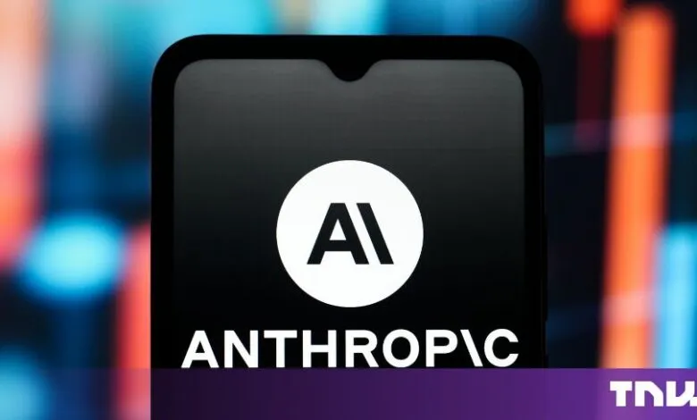 Close-up of a smartphone screen displaying the white Anthropic AI logo against a dark background.