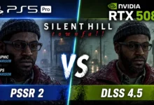 Comparison of Silent Hill graphics between PS5 Pro PSSR 2 and NVIDIA RTX 5080 DLSS 4.5.