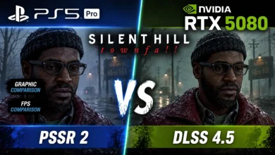 Comparison of Silent Hill graphics between PS5 Pro PSSR 2 and NVIDIA RTX 5080 DLSS 4.5.