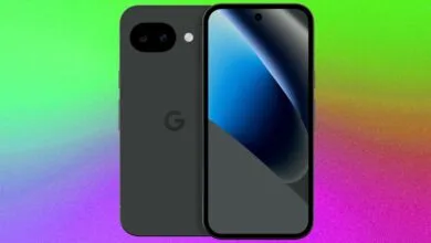 Black Google Pixel smartphone displayed showing both front and back against a gradient background.