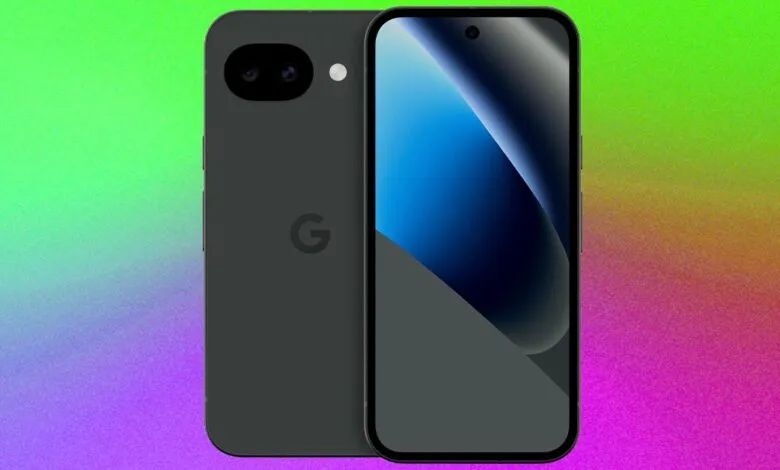 Black Google Pixel smartphone displayed showing both front and back against a gradient background.