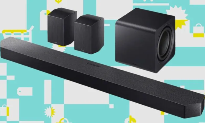 Samsung Q990F soundbar system with subwoofer and satellite speakers