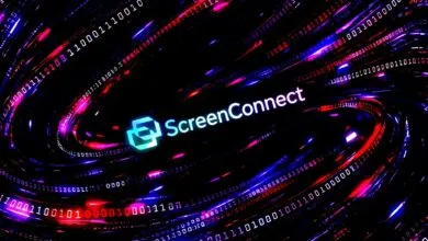 ScreenConnect logo glowing amidst swirling digital binary code in red, blue, and purple hues.