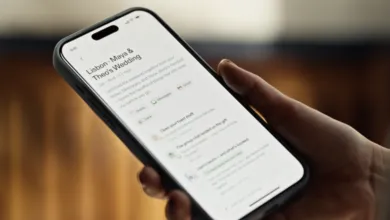 Person holding a smartphone displaying an AI app interface about a wedding itinerary.