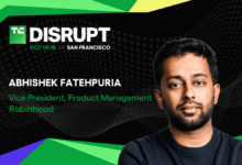 Abhishek Fatehpuria, VP of Product Management at Robinhood, speaking at TechCrunch Disrupt.