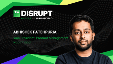 Abhishek Fatehpuria, VP of Product Management at Robinhood, speaking at TechCrunch Disrupt.
