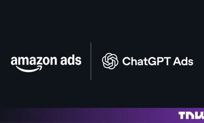 Amazon Ads and ChatGPT Ads logos displayed side-by-side on a dark background.