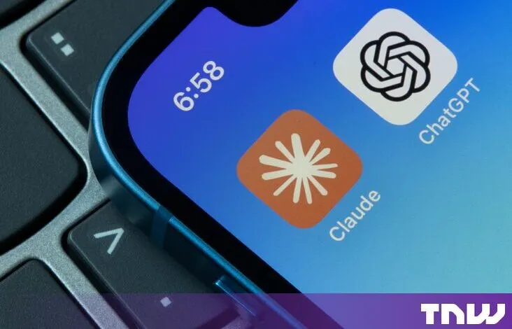 Claude and ChatGPT app icons displayed on an iPhone home screen next to a keyboard
