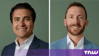 Portraits of Crusoe Energy founders Cully Cavness and Chase Lochmiller against a green backdrop
