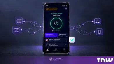 Smartphone displaying a VPN application with active connection status and secure network icons.