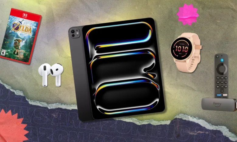 Collection of popular consumer electronics on a textured background