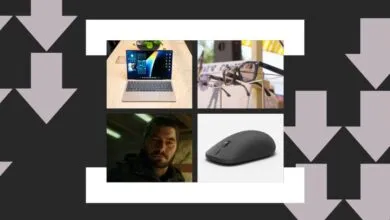 Four-panel collage featuring a laptop, glasses, a man, and a computer mouse against a dark background with arrows.
