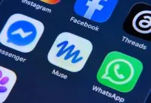 Close-up of a smartphone home screen displaying the Meta Muse app icon alongside other social media apps.