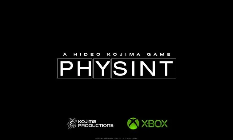 Title card for Physint, a Hideo Kojima game, featuring Kojima Productions and Xbox logos.