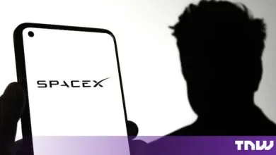 Smartphone displaying the SpaceX logo with a silhouetted figure of Elon Musk in the background.