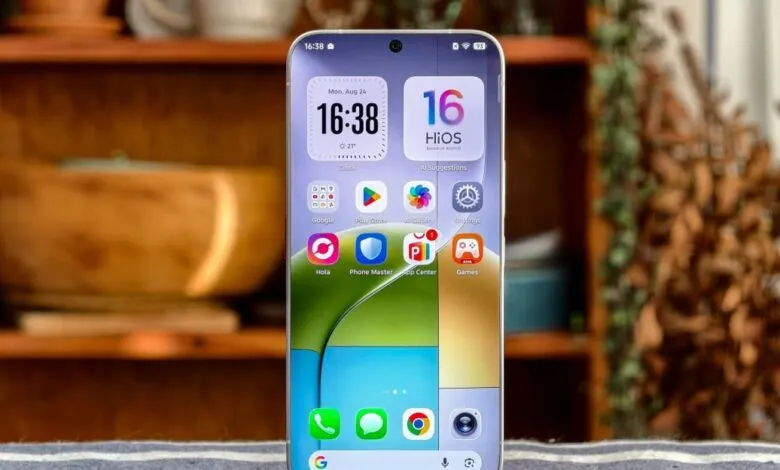 Tecno smartphone featuring a bezel-less display and HiOS interface