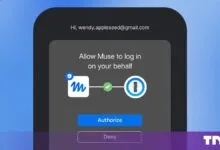 Smartphone screen showing a 1Password authorization prompt for an AI agent named Muse.