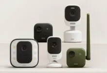 Blink security camera lineup showcasing various indoor and outdoor models in white, black, and green.