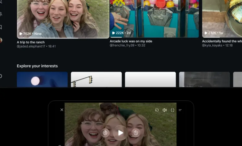 Screenshot of a video streaming interface displaying multiple video thumbnails and a main playback window.