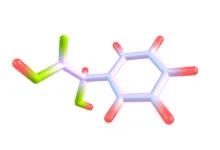 3D molecular structure of mandelic acid with colored atomic bonds isolated on white