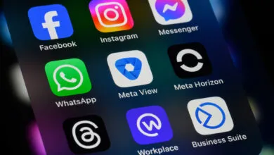 Close-up of a smartphone screen displaying various Meta Platforms application icons.
