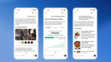 Three smartphone screens displaying intelligent user interfaces with AI chat features.