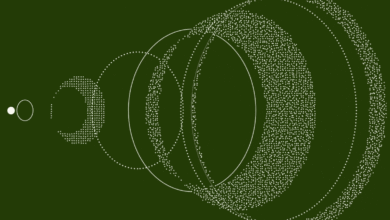 Concentric circles formed by tiny white dots expanding across a dark green background.