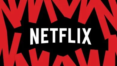 Netflix logo centered with repeating red N shapes framing a black background