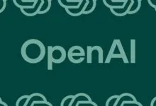 OpenAI logo centered on dark green background with patterned borders