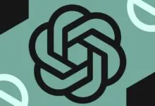 OpenAI logo centered on a geometric green background with dark and light accents.