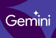 Google Gemini logo in white text with a four-pointed star against a deep purple background