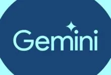 Google Gemini logo featuring light blue text and a sparkle icon against a dark and light blue background