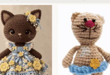 Comparison of two handmade crochet cat dolls with different styles and skill levels.