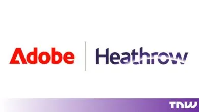 Adobe and Heathrow logos displayed side-by-side on a plain white background with a vertical divider