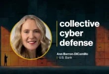 Portrait of Ann Barron-DiCamillo with text reading collective cyber defense and U.S. Bank