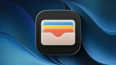 Apple Wallet app icon featuring stacked colorful cards against a dark and blue background