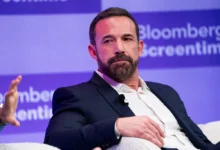 Actor and filmmaker Ben Affleck speaks thoughtfully on a panel at a Bloomberg Screentime event.
