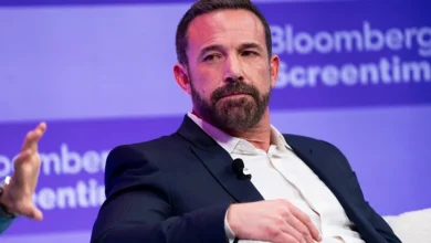 Actor and filmmaker Ben Affleck speaks thoughtfully on a panel at a Bloomberg Screentime event.
