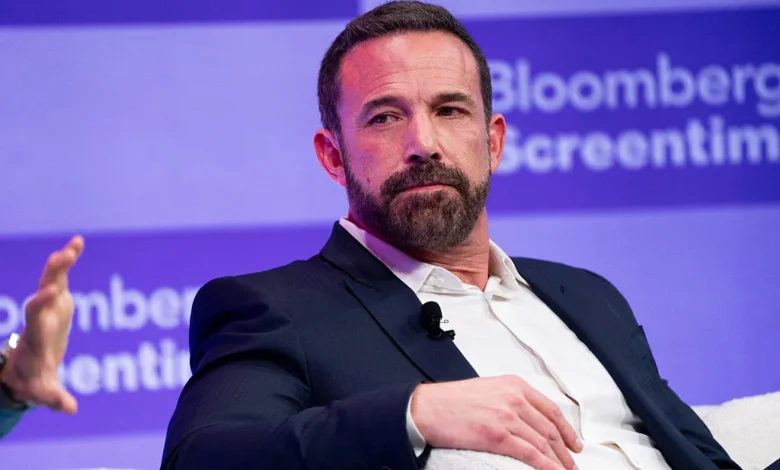 Actor and filmmaker Ben Affleck speaks thoughtfully on a panel at a Bloomberg Screentime event.