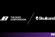 Bose Corporation and Skullcandy white logos displayed on a solid black background.