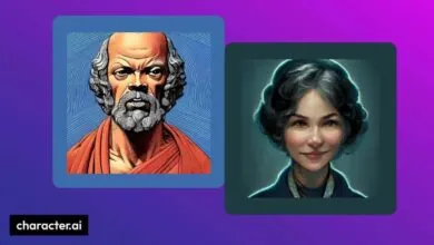 Digital character profile avatars displaying Socrates and Alexa against a purple background.
