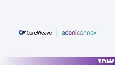 CoreWeave and AdaniConneX corporate logos displayed together on a light grey background.