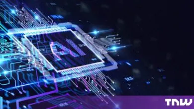 Glowing blue microchip with the letters AI superimposed, surrounded by digital circuits and data streams.