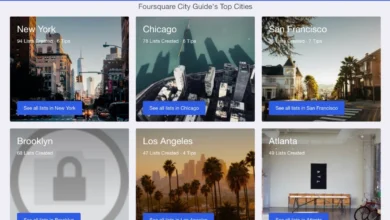 Foursquare City Guide homepage displaying top cities like New York, Chicago, and San Francisco.