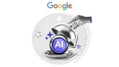 A hand lifts a cloche to reveal a glowing blue AI button beneath the Google logo.